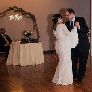 Lulu's Duchess Ivory Lace Bell Sleeve Maxi Dress, size XL (US 14-16)